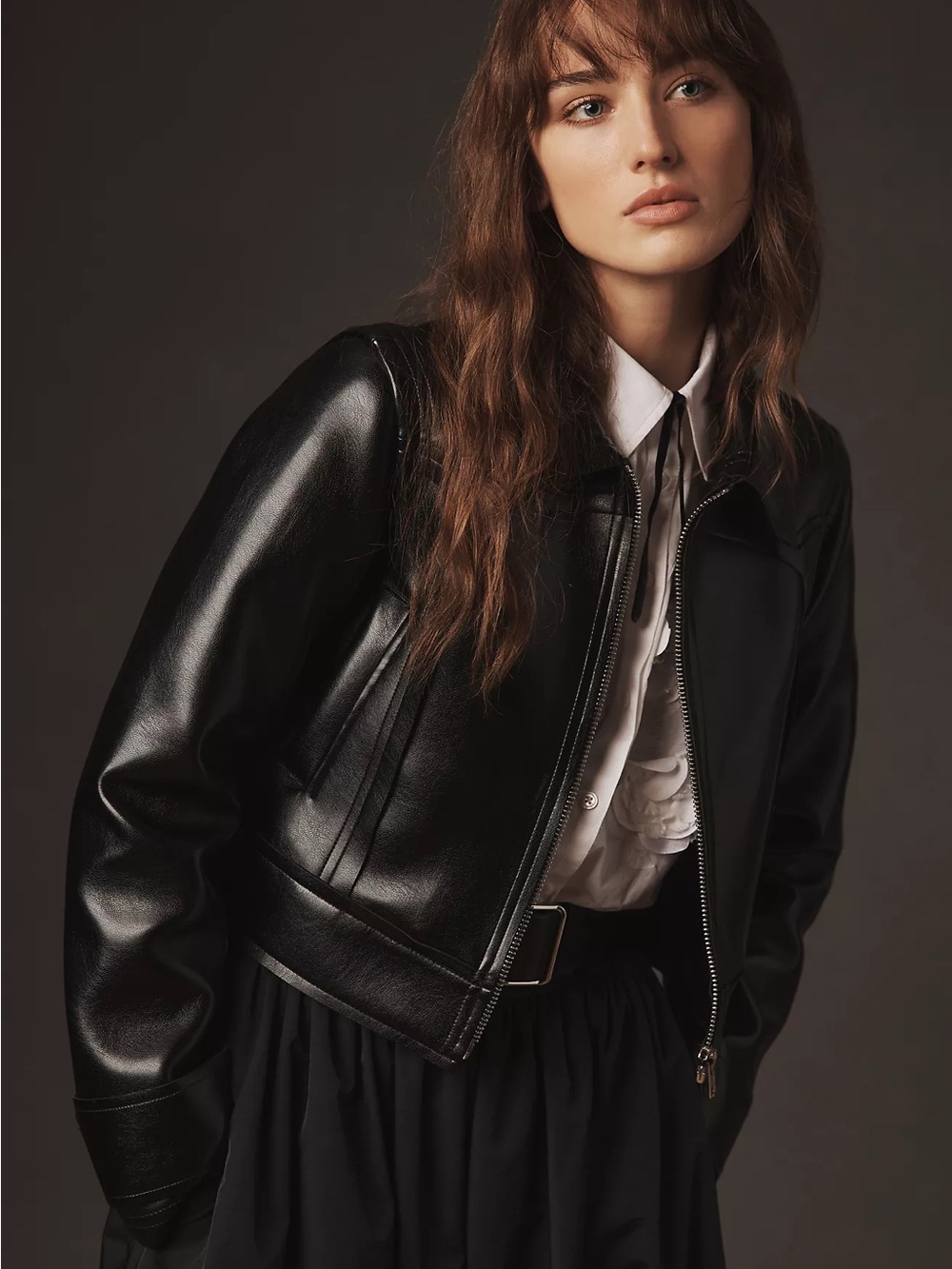 Black Women's Faux Leather Zip Jacket